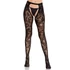 Rose Lace Crotchless Tights with Open Back - Black O/S