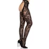 Rose Lace Crotchless Tights with Open Back - Black O/S